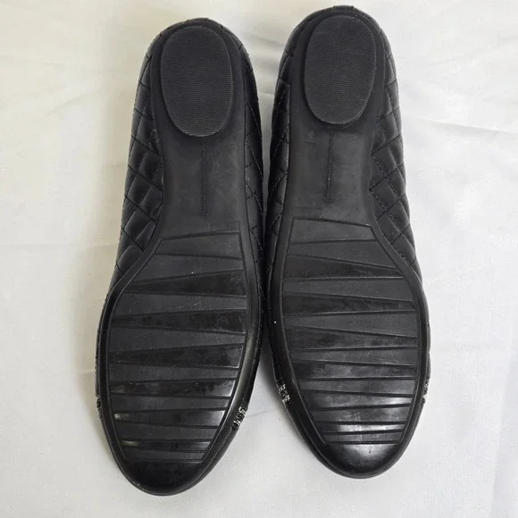 Chico's Quilted Ballet Flats, Silver Tone Chain Accent, Black, Size 9 - Picture 8 of 12